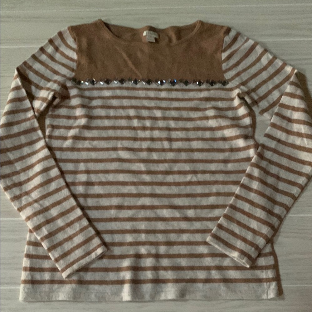 J. Crew‎ Women's size small tan striped sweater sparkly trim preloved